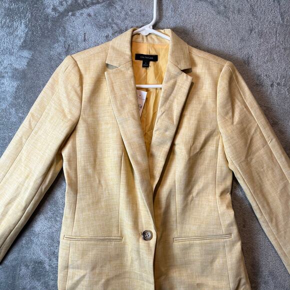 Ann Taylor Crosshatch Long Blazer Size 0 Yellow New Office Work Career - Picture 2 of 7